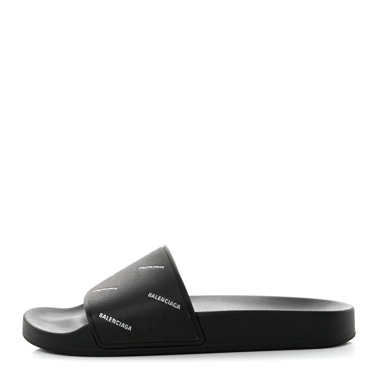 Rubber Allover Logo Embossed Womens Pool Slide Sandals 37 Black