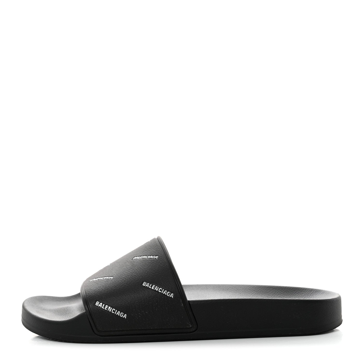 Balenciaga Rubber Allover Logo Embossed Womens Pool Slide Sandals 37 Black 1 of 8