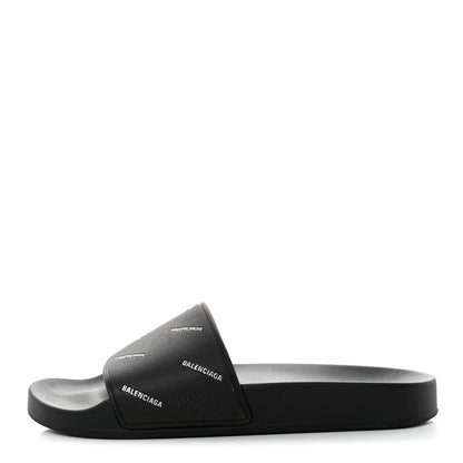 Balenciaga Rubber Allover Logo Embossed Womens Pool Slide Sandals 37 Black 1 of 8