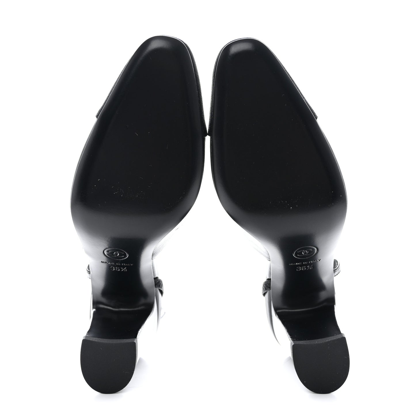 Lambskin Grosgrain Cap Toe CC Slingback Sandals 36.5 Black