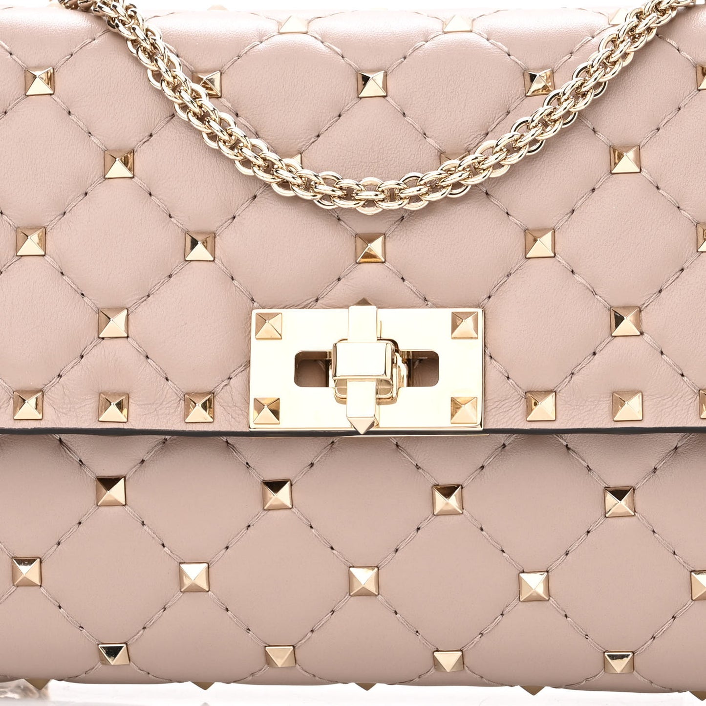 Lambskin Rockstud Spike Wallet on Chain Poudre