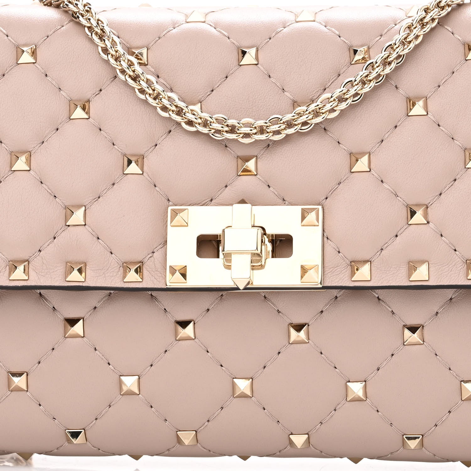 Valentino Garavani Lambskin Rockstud Spike Wallet on Chain Poudre 7 of 9