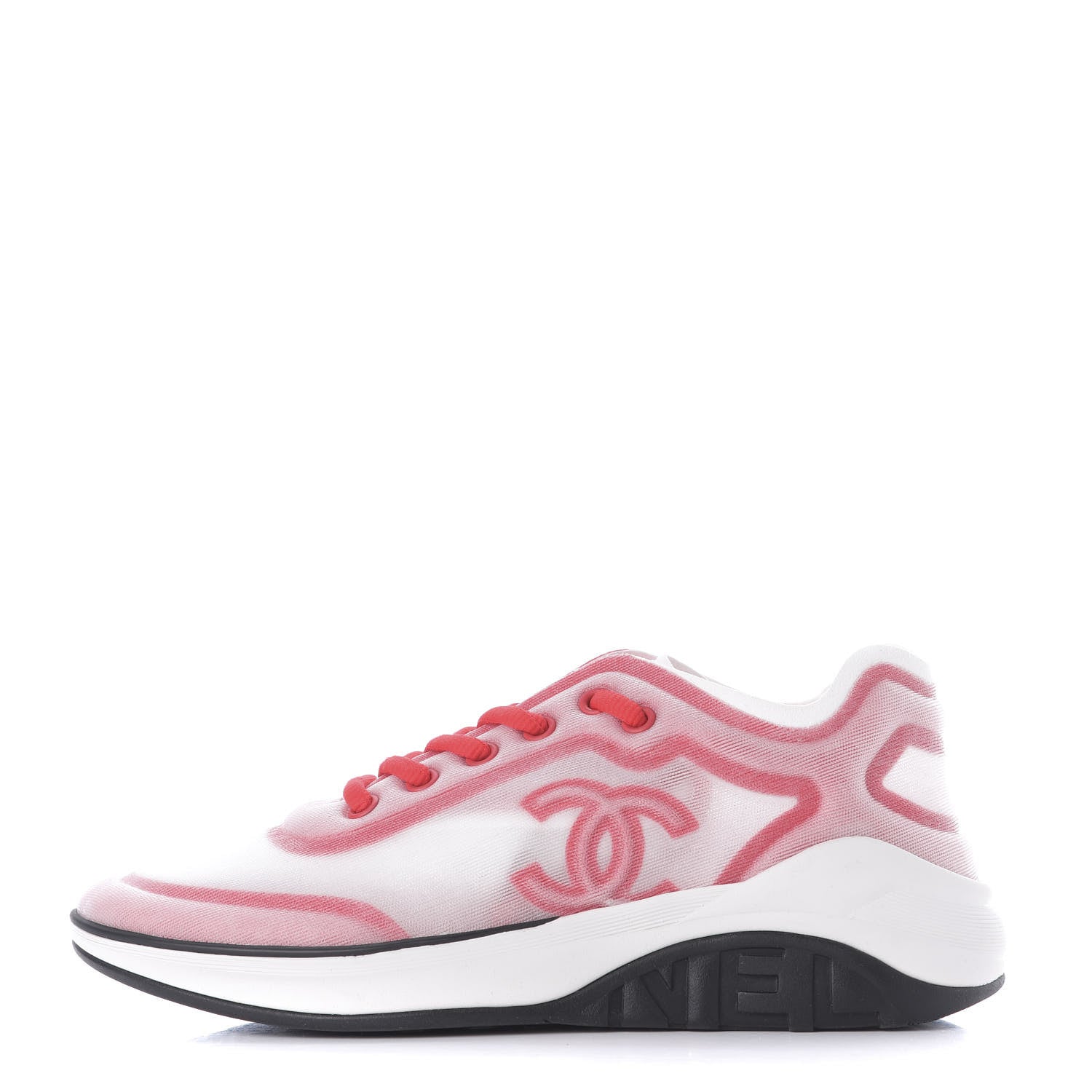 Chanel Lycra Fabric CC Sneakers 36.5 White Red 1 of 12