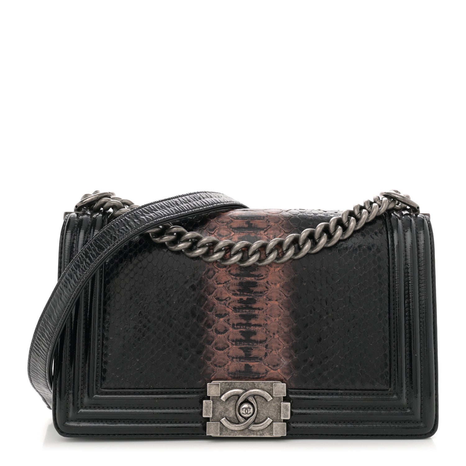 Chanel Patent Snakeskin Medium Boy Flap Black 1 of 12