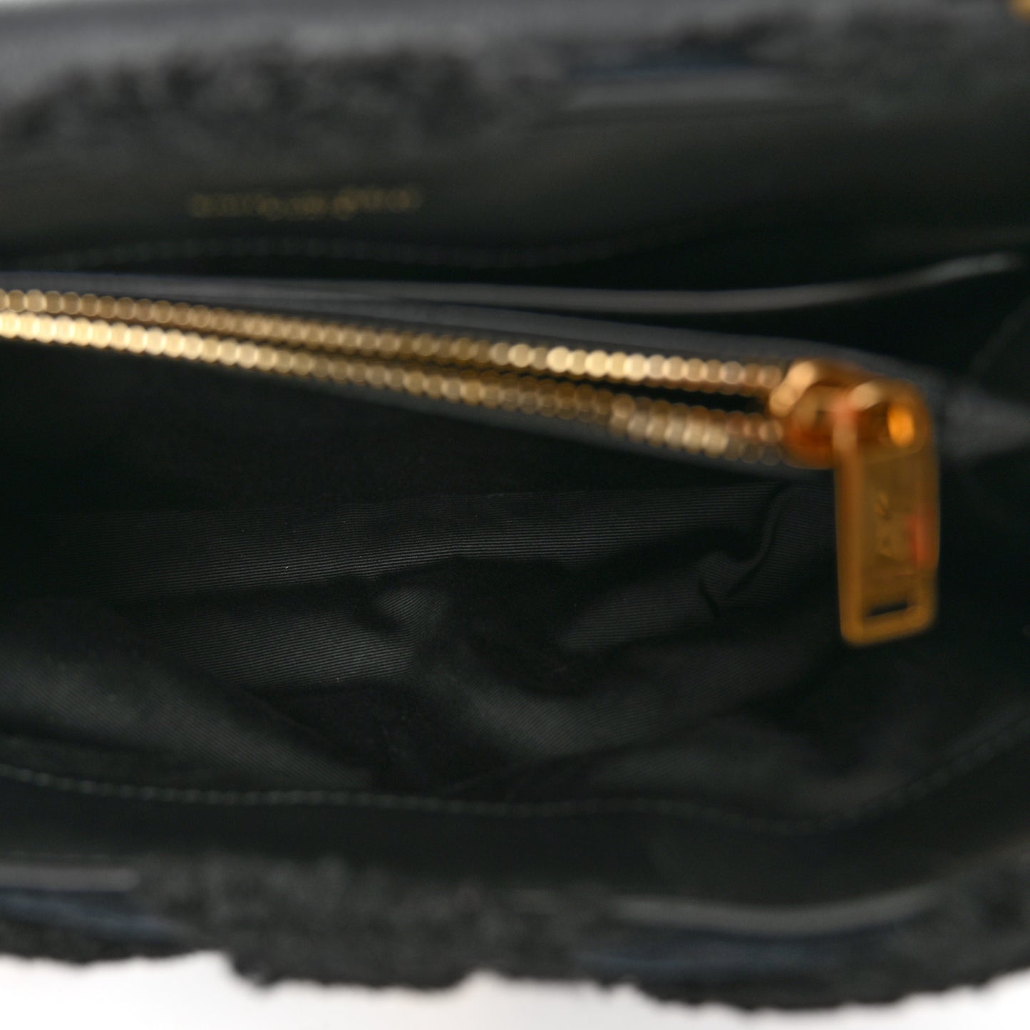 Suede Shearling Y Quilted Monogram Small Loulou Chain Satchel Black