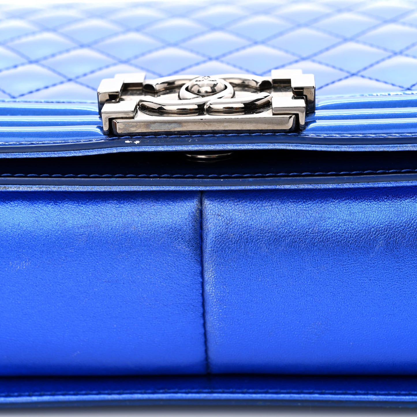Metallic Patent Quilted New Medium Boy Flap Blue