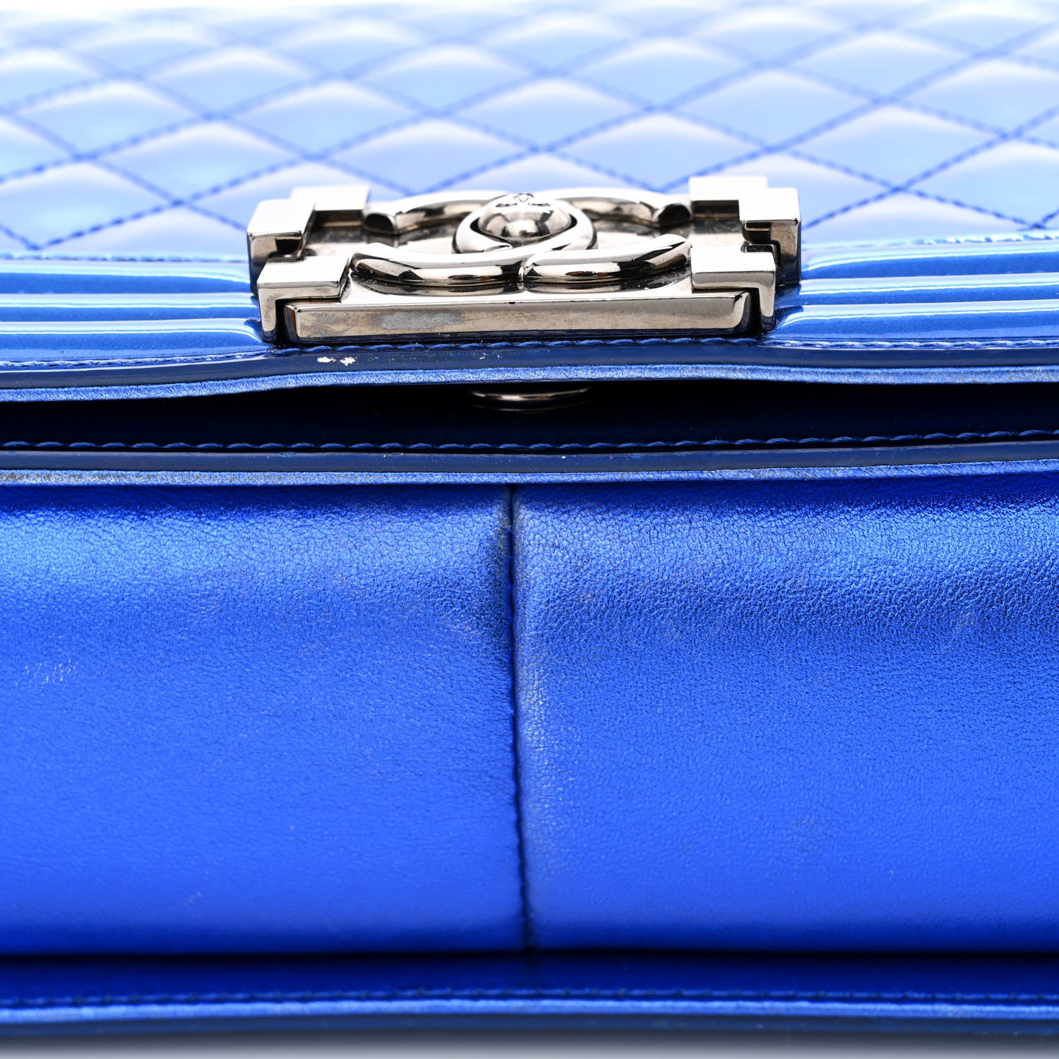 Chanel Metallic Patent Quilted New Medium Boy Flap Blue 14 of 15