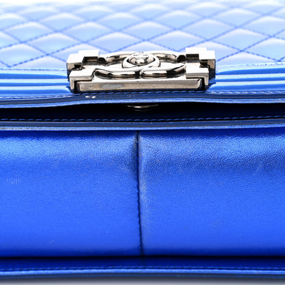 Chanel Metallic Patent Quilted New Medium Boy Flap Blue 14 of 15