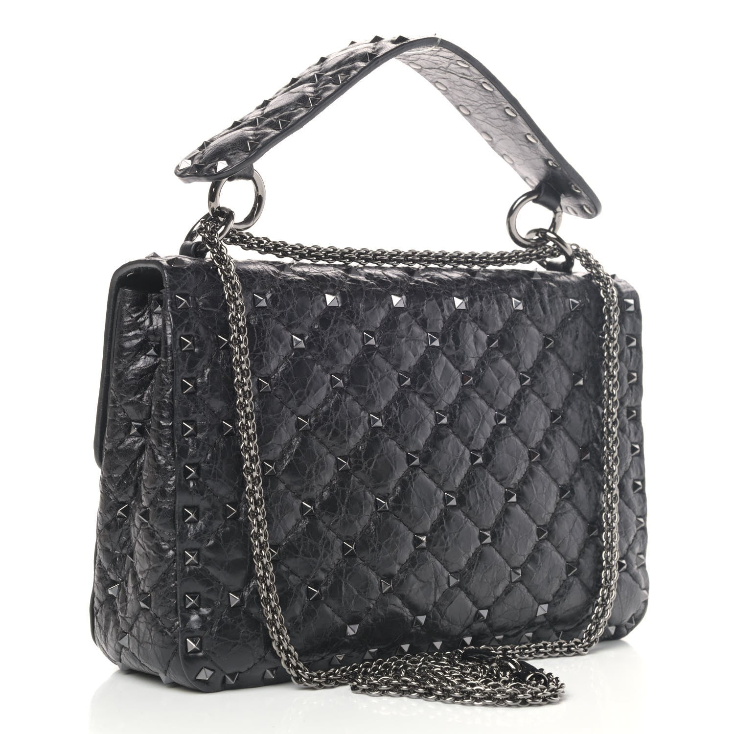Valentino Garavani Craquele Nappa Medium Rockstud Spike Shoulder Bag Black 3 of 12