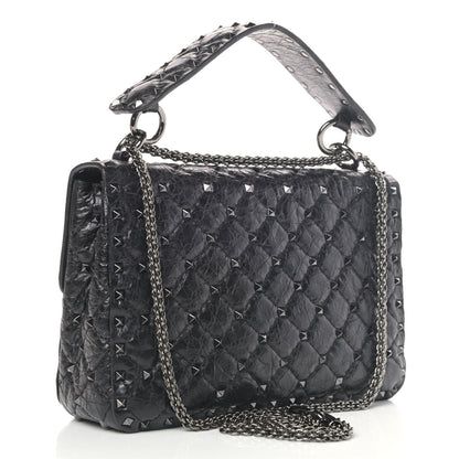 Valentino Garavani Craquele Nappa Medium Rockstud Spike Shoulder Bag Black 3 of 12