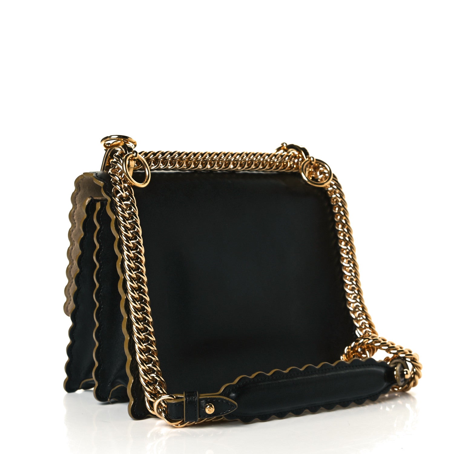 Fendi Vitello Liberty Scalloped Studded Small Kan I Shoulder Bag Black 3 of 7