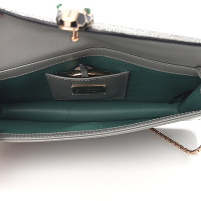 Bulgari Calfskin Galuchat Serpenti Forever Flap Clutch Grey 5 of 11
