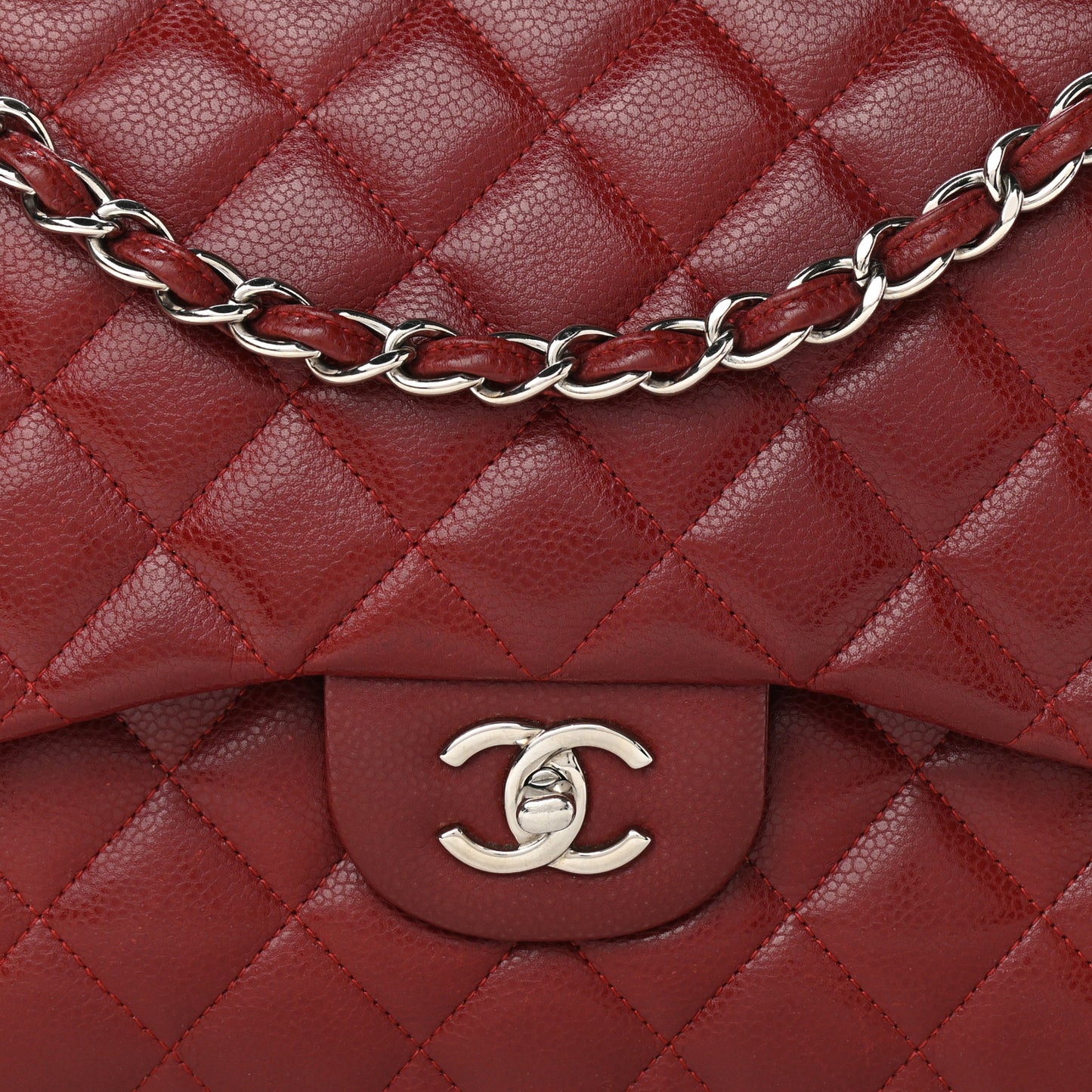 Caviar Quilted Jumbo Double Flap Dark Red