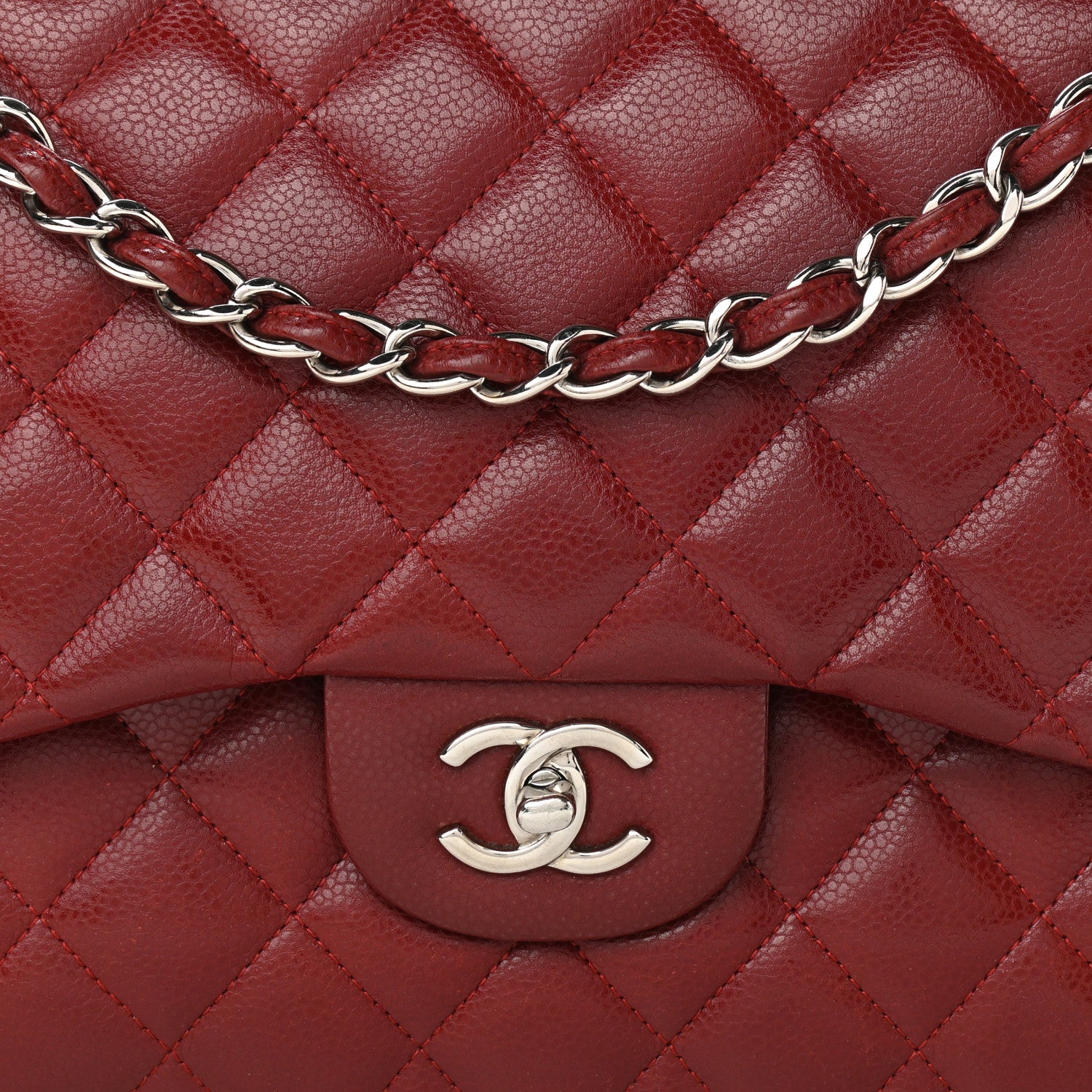 Chanel Caviar Quilted Jumbo Double Flap Dark Red 8 of 12