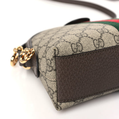 Gucci GG Supreme Monogram Textured Dollar Calfskin Web Small Ophidia Dome Shoulder Bag Beige Ebony New Acero 9 of 10