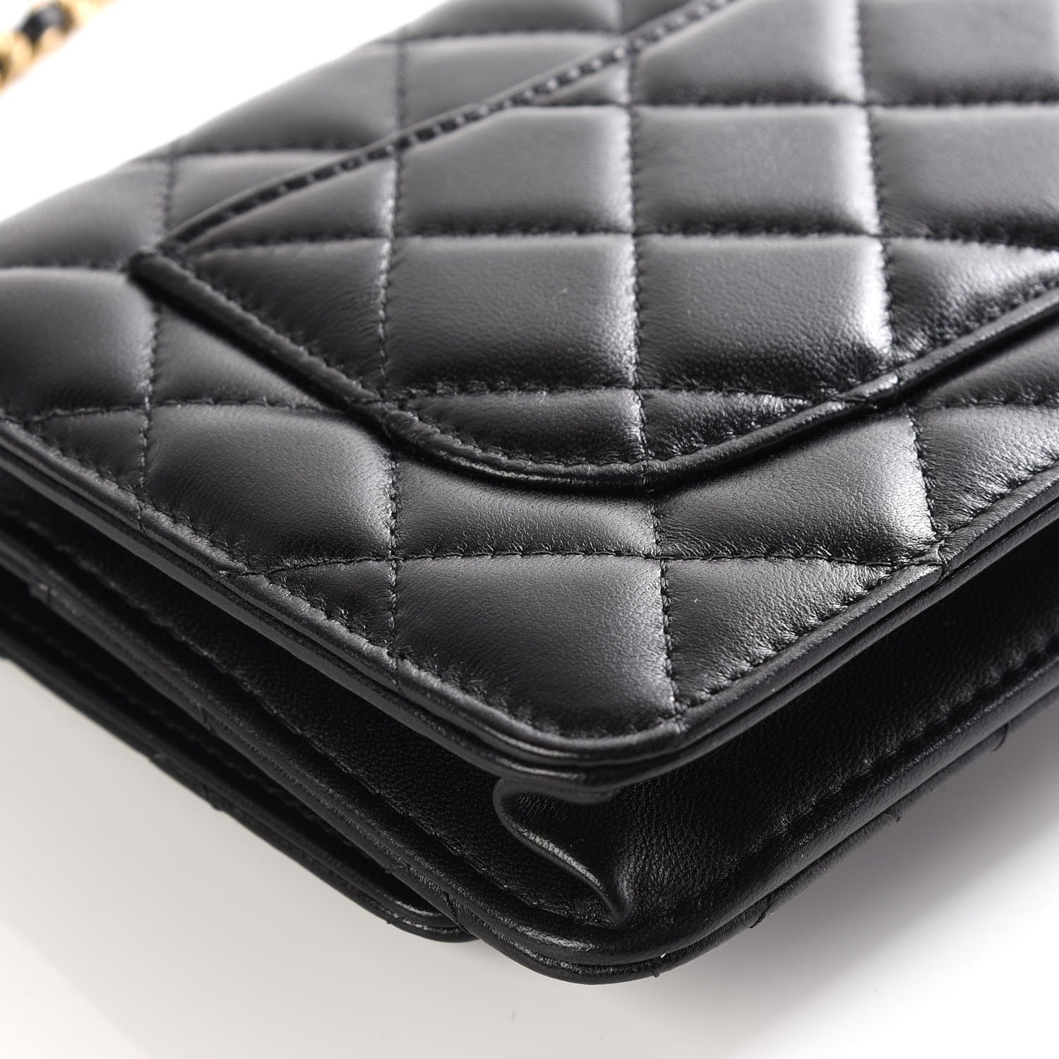 Chanel Lambskin Quilted CC Pearl Crush Wallet on Chain WOC Black 7 of 13