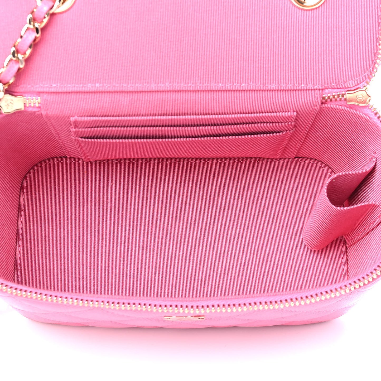 Caviar Quilted Small Vanity Case With Chain Pink