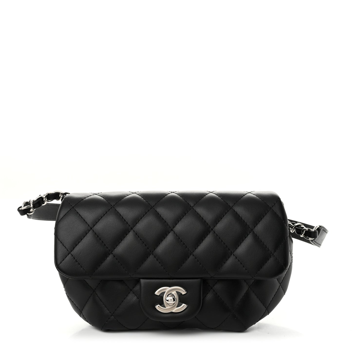 Calfskin Quilted CC Uniform Flap Belt Bag Black