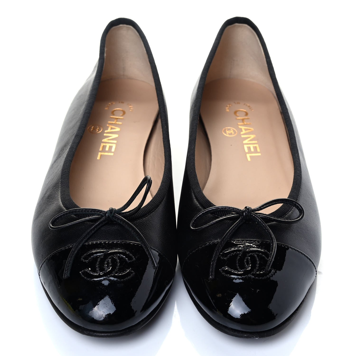 Chanel Lambskin Patent Cap Toe Ballerina Flats 38 Black 4 of 7