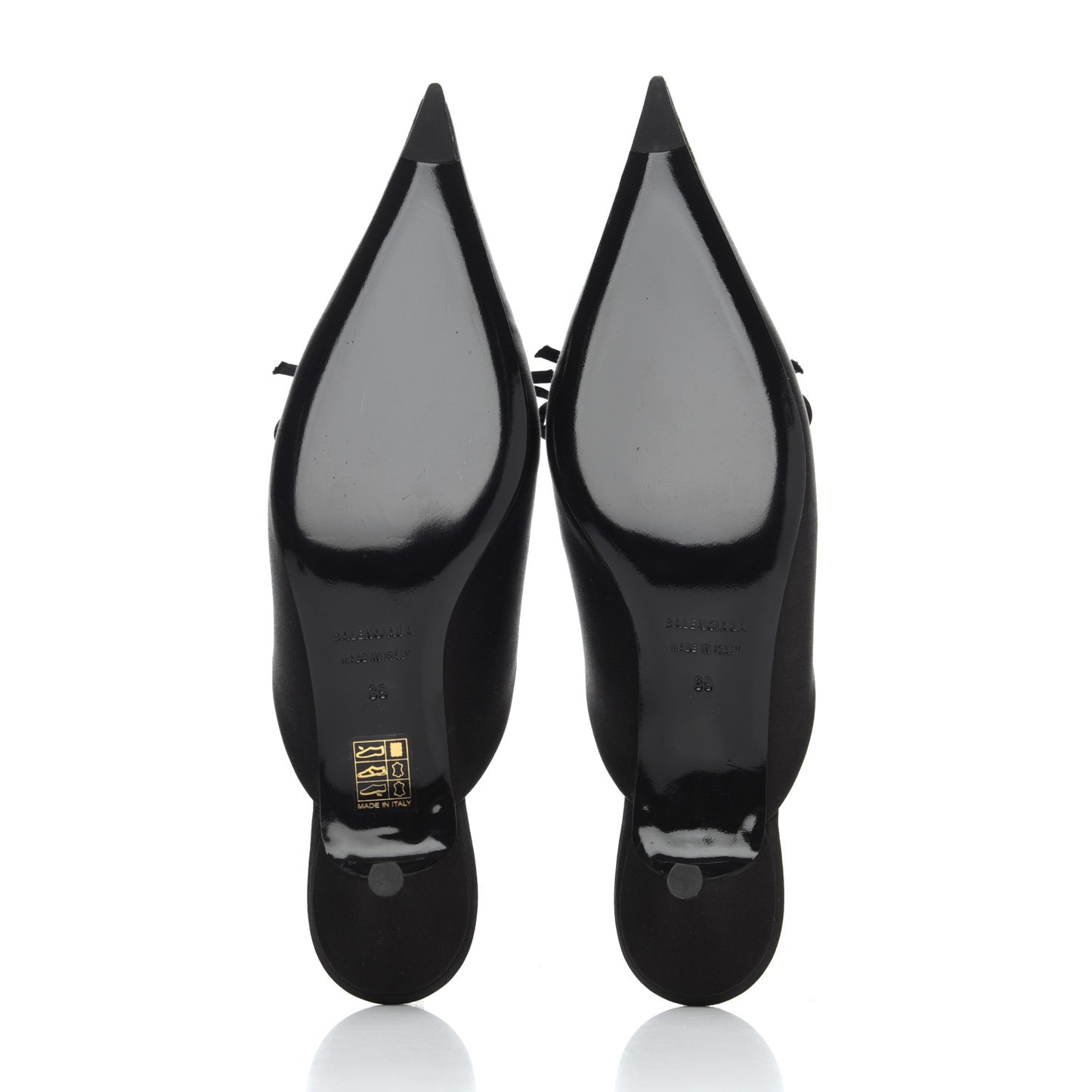 Satin Pointed Toe Knife 40mm Mules 39 Black