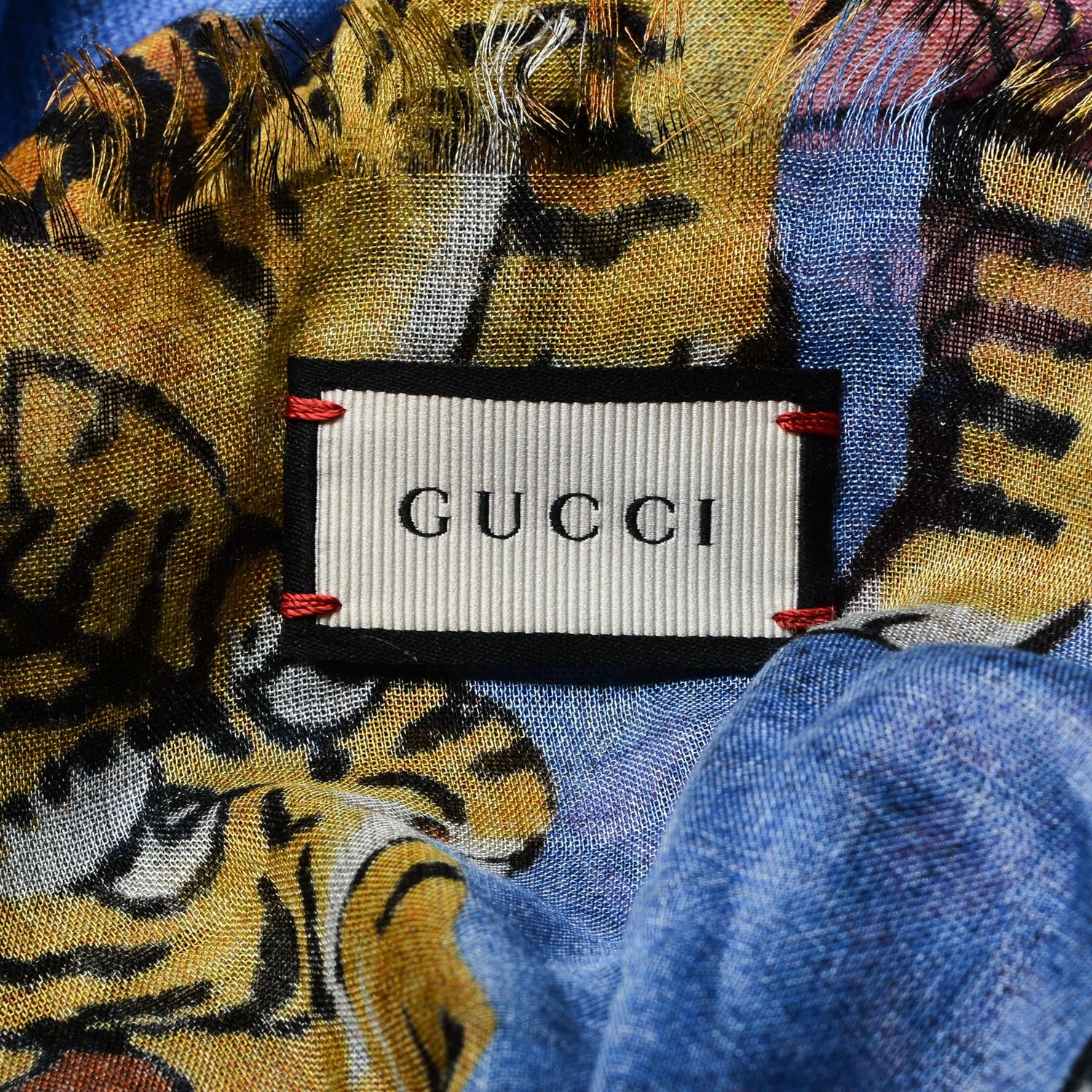 Gucci Modal Silk Bengal Square Scarf Blue 4 of 4