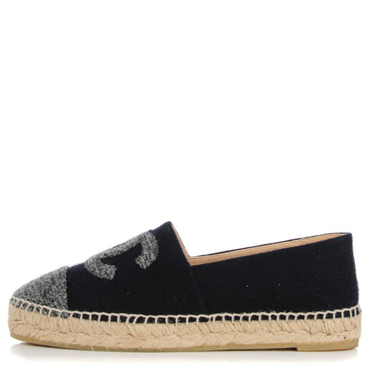Chanel Velvet Tweed CC Espadrilles 38 Navy Grey 1 of 9