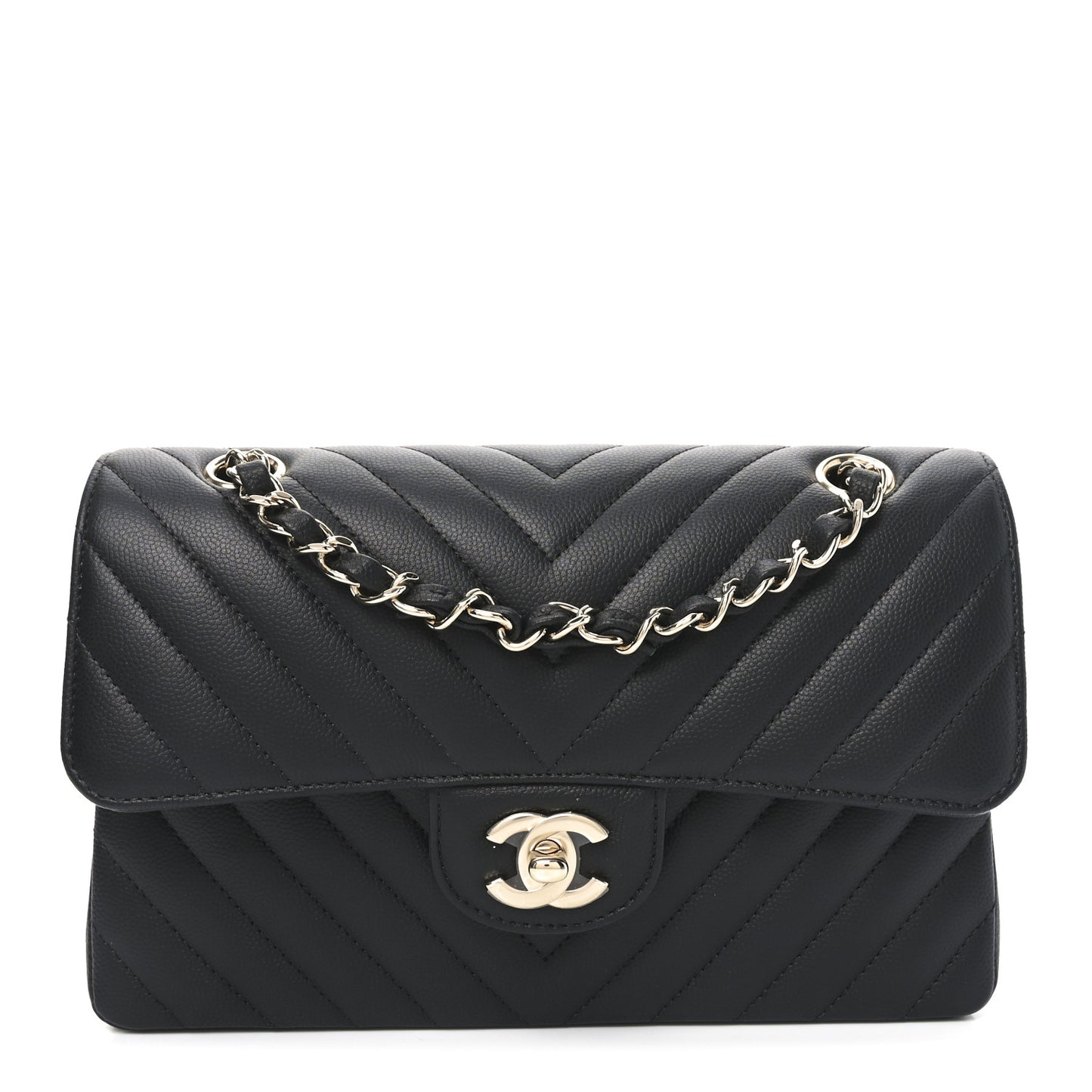 Caviar Chevron Quilted Small Double Flap Black