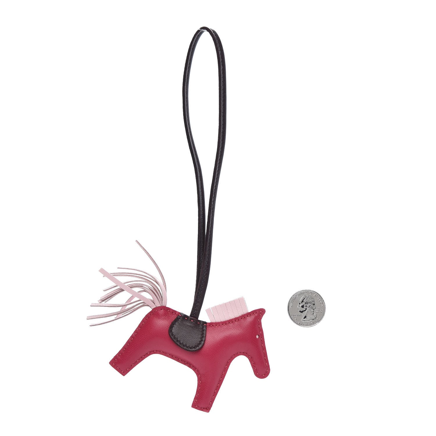 Hermes Milo Lambskin Grigri Rodeo Horse Bag Charm PM Rose Sakura Framboise Rouge Sellier 3 of 6