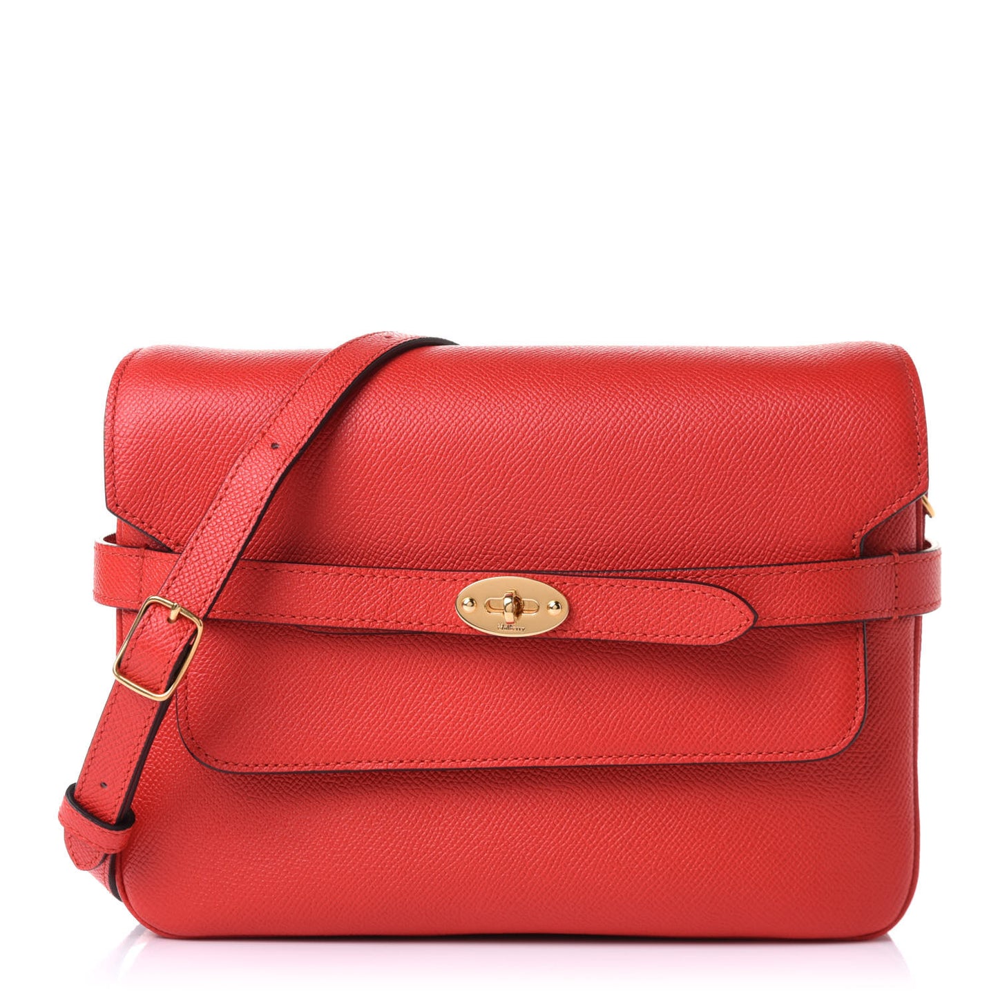 Small Classic Grain Calfskin Belted Bayswater Satchel Lipstick Red