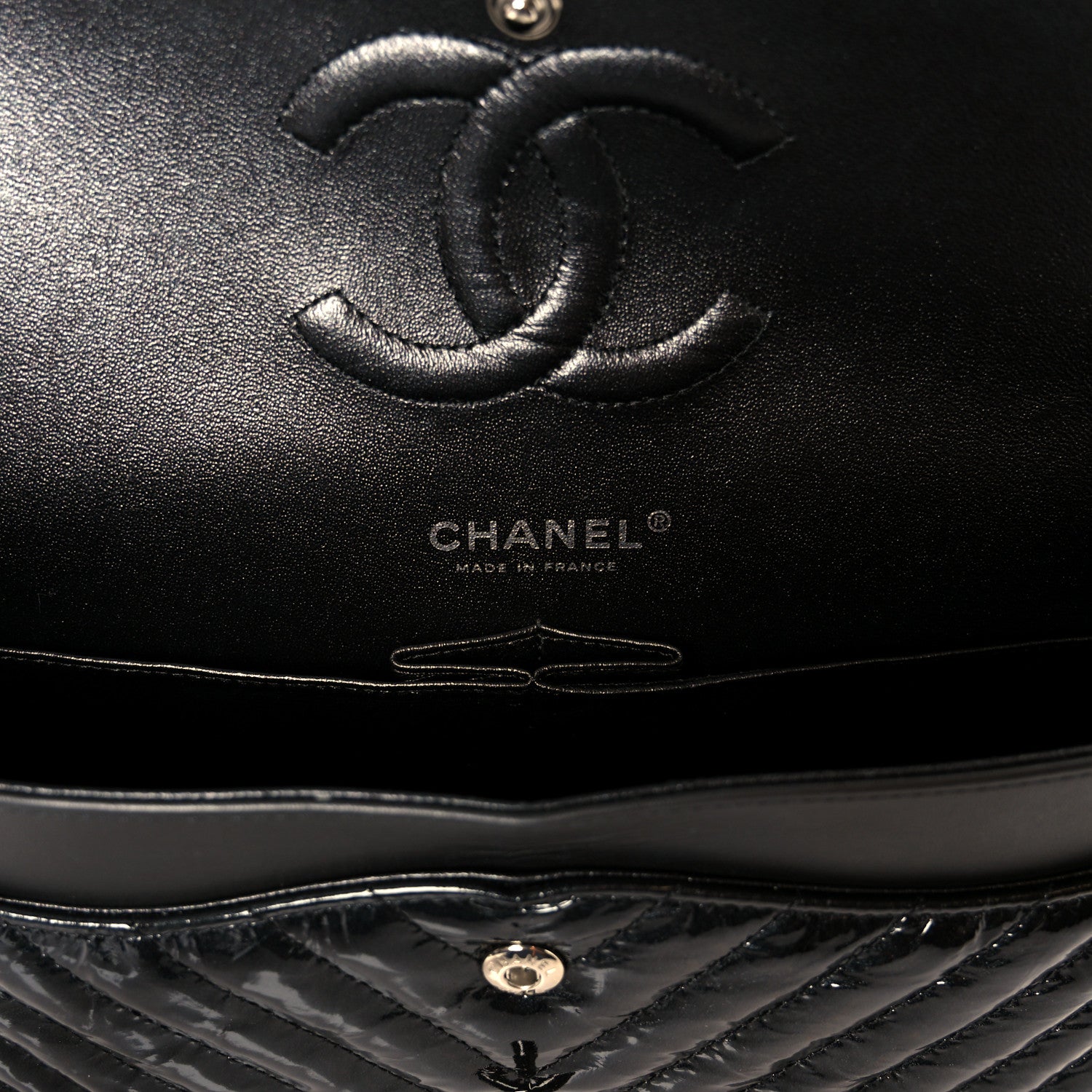 Chanel Metallic Patent Crumpled Calfskin Chevron Quilted Medium Double Flap So Black 6 of 11