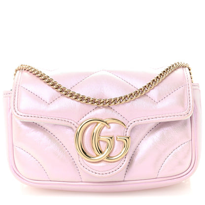 Gucci Iridescent Nappa Chevron Matelasse Super Mini GG Marmont Shoulder Bag Iridescent Escape Pink 1 of 9