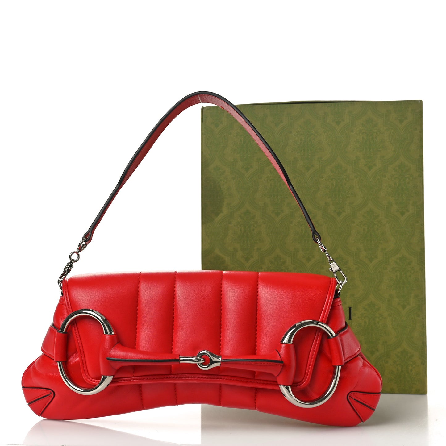 Nappa Vertical Matelasse Medium Maxi Horsebit Chain Shoulder Bag Beret Red
