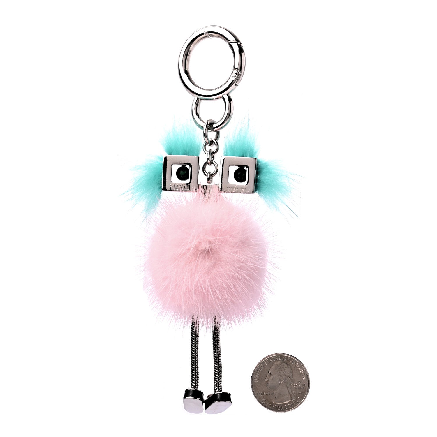 Fendi Mink Fur Hypnoteyes Chick Pom Pom Bag Charm Pink Light Blue 2 of 3