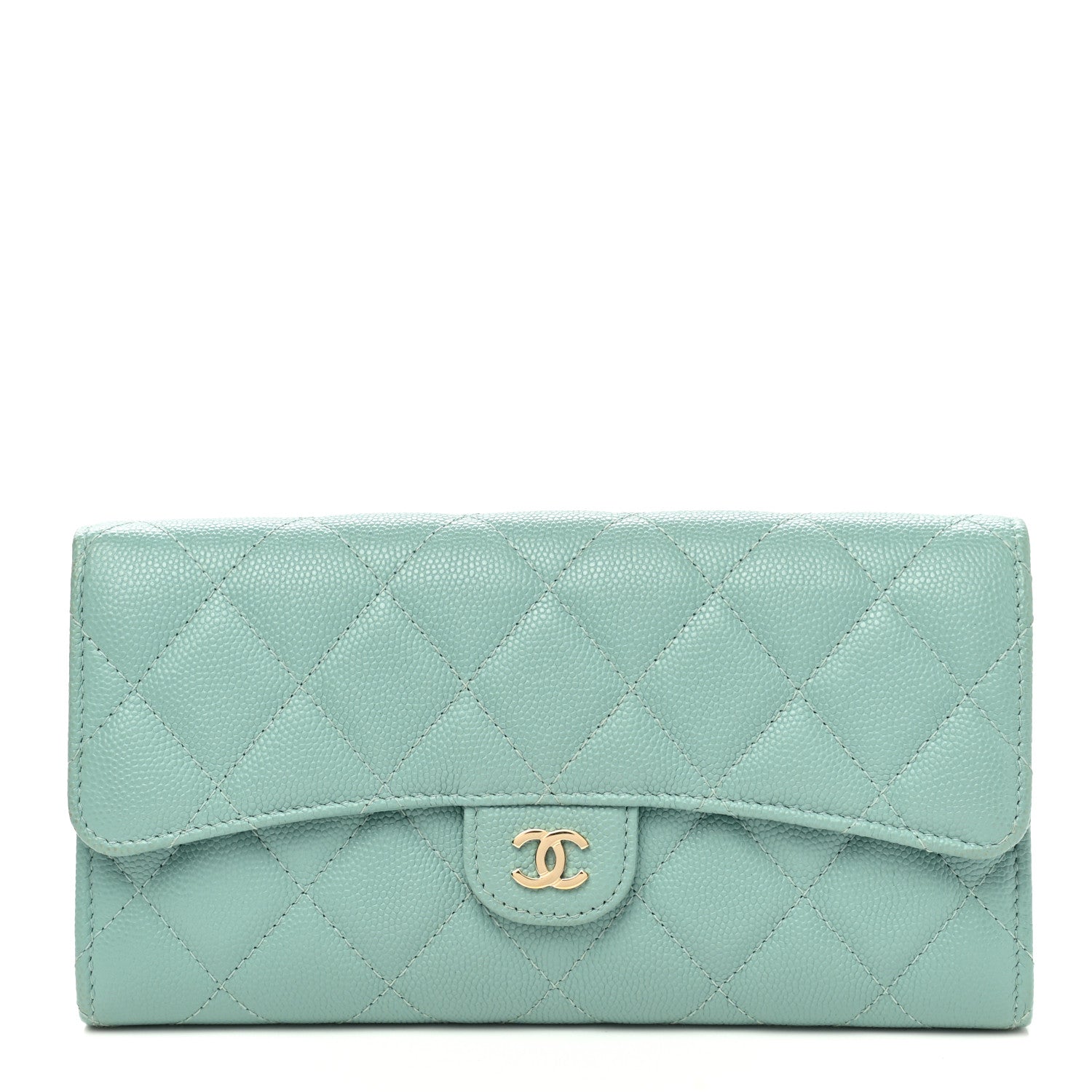 Chanel Caviar Quilted Large Gusset Flap Wallet Light Blue 1 of 10