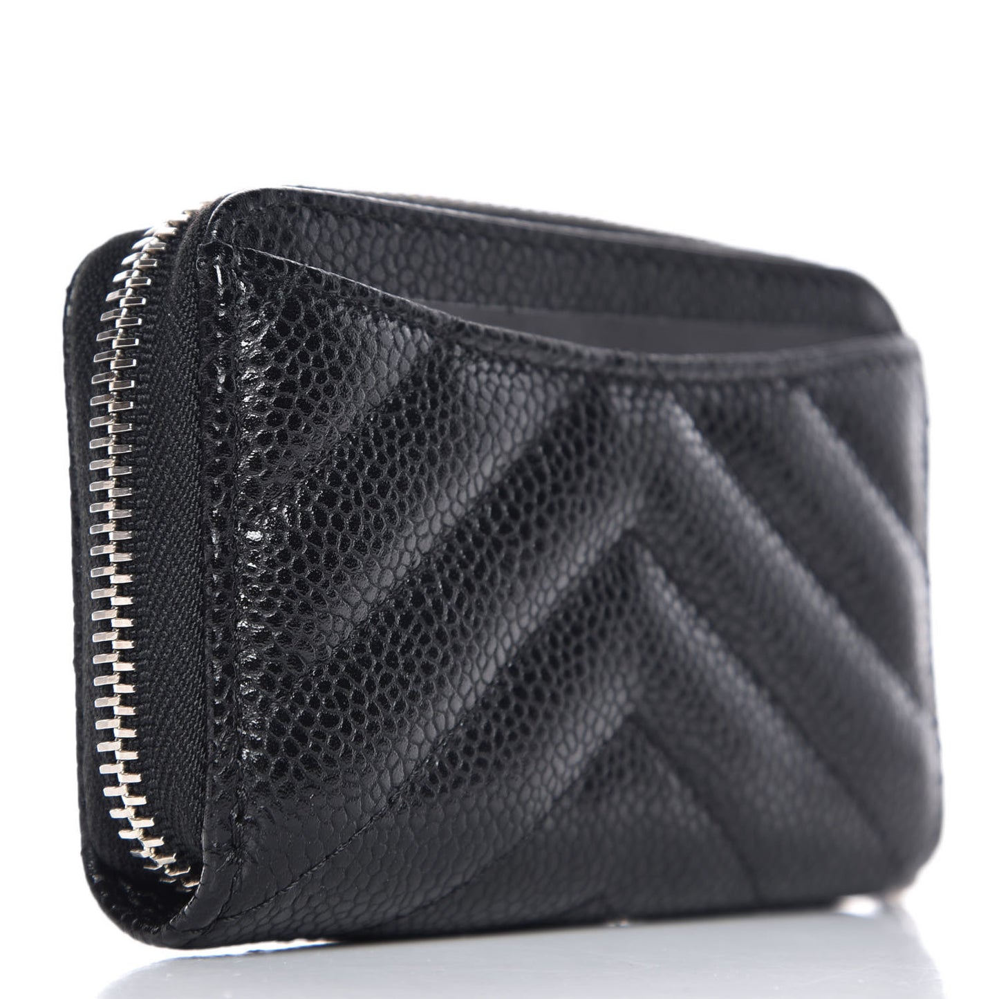 Caviar Chevron Quilted Zip Coin Purse Black