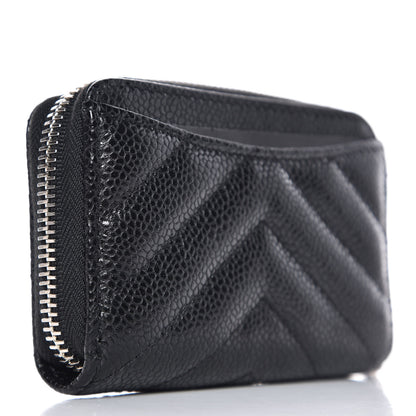 Chanel Caviar Chevron Quilted Zip Coin Purse Black 3 of 9