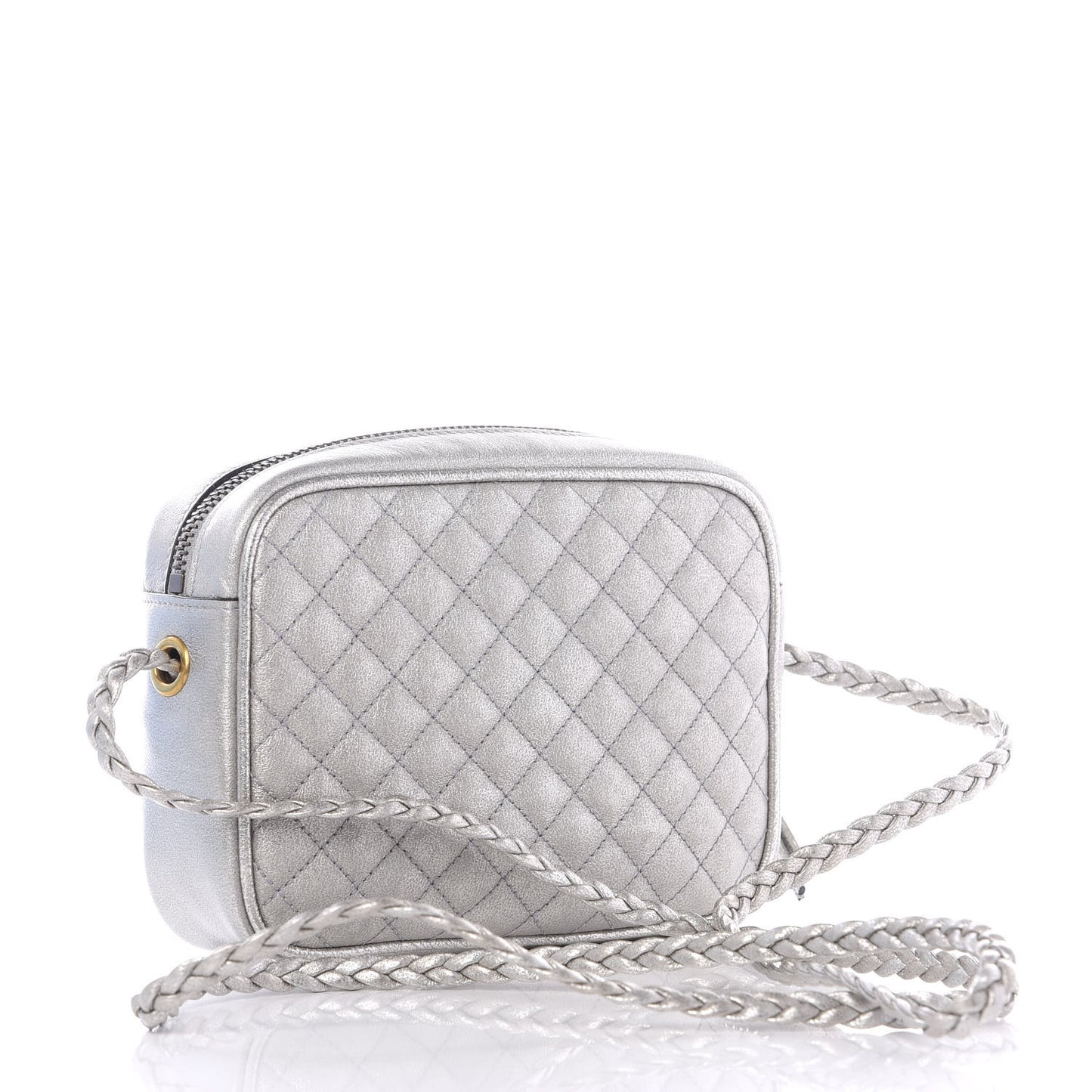 Laminated Nappa Web Trapuntata Mini GG Shoulder Bag Argento