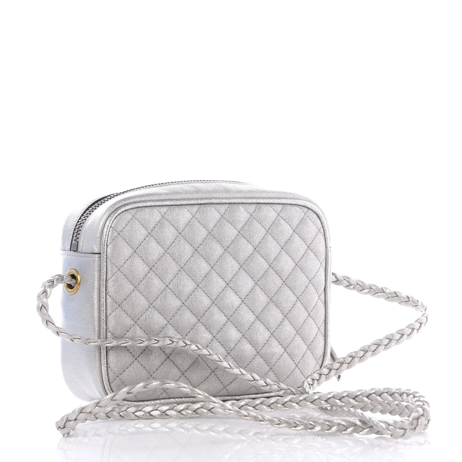 Gucci Laminated Nappa Web Trapuntata Mini GG Shoulder Bag Argento 2 of 10