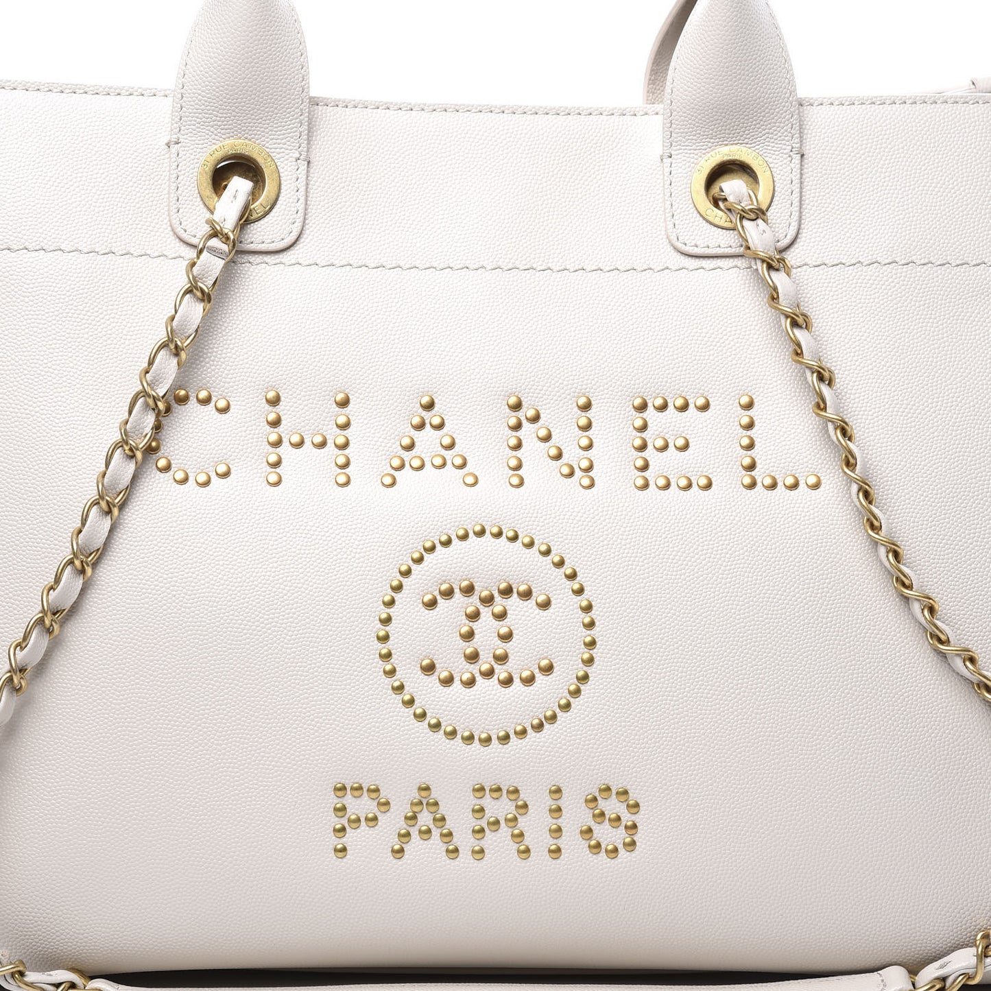Caviar Small Studded Deauville Tote Ivory