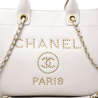 Chanel Caviar Small Studded Deauville Tote Ivory 10 of 10