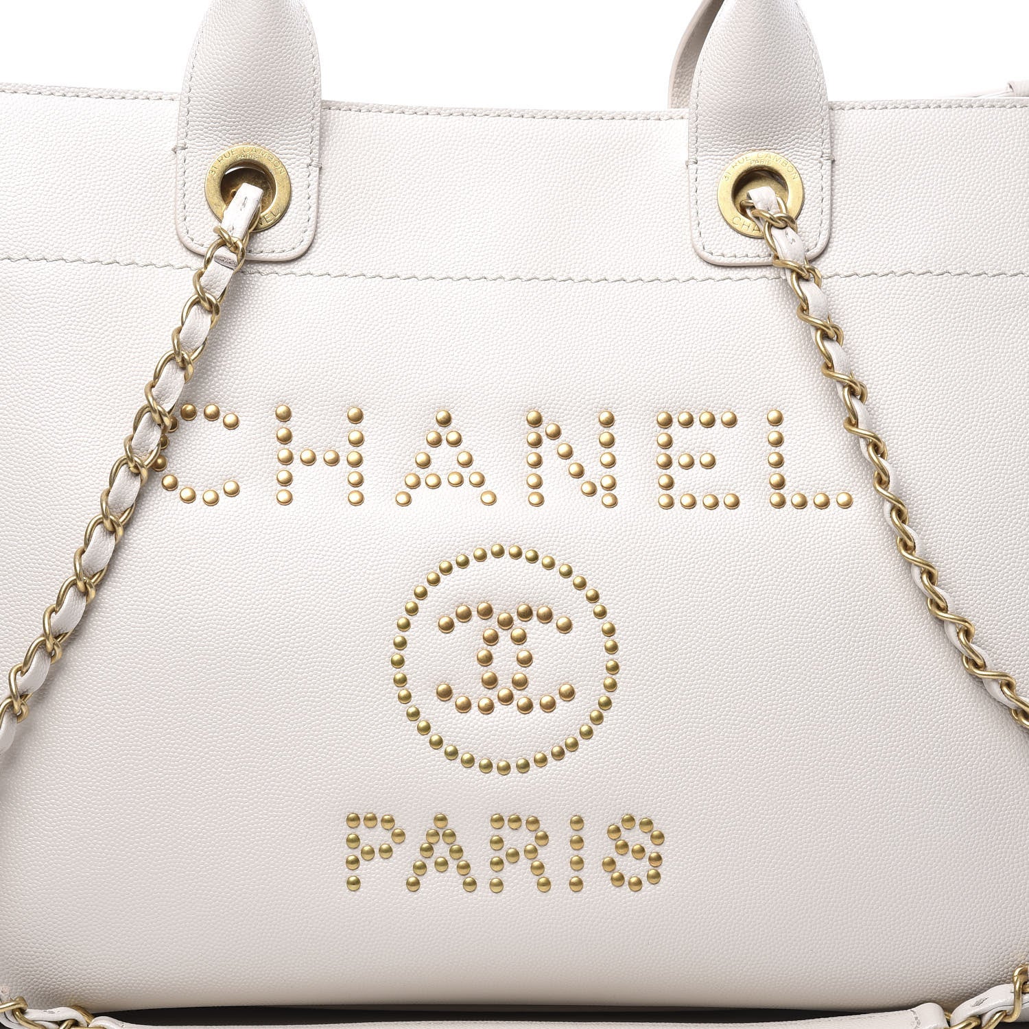 Chanel Caviar Small Studded Deauville Tote Ivory 10 of 10