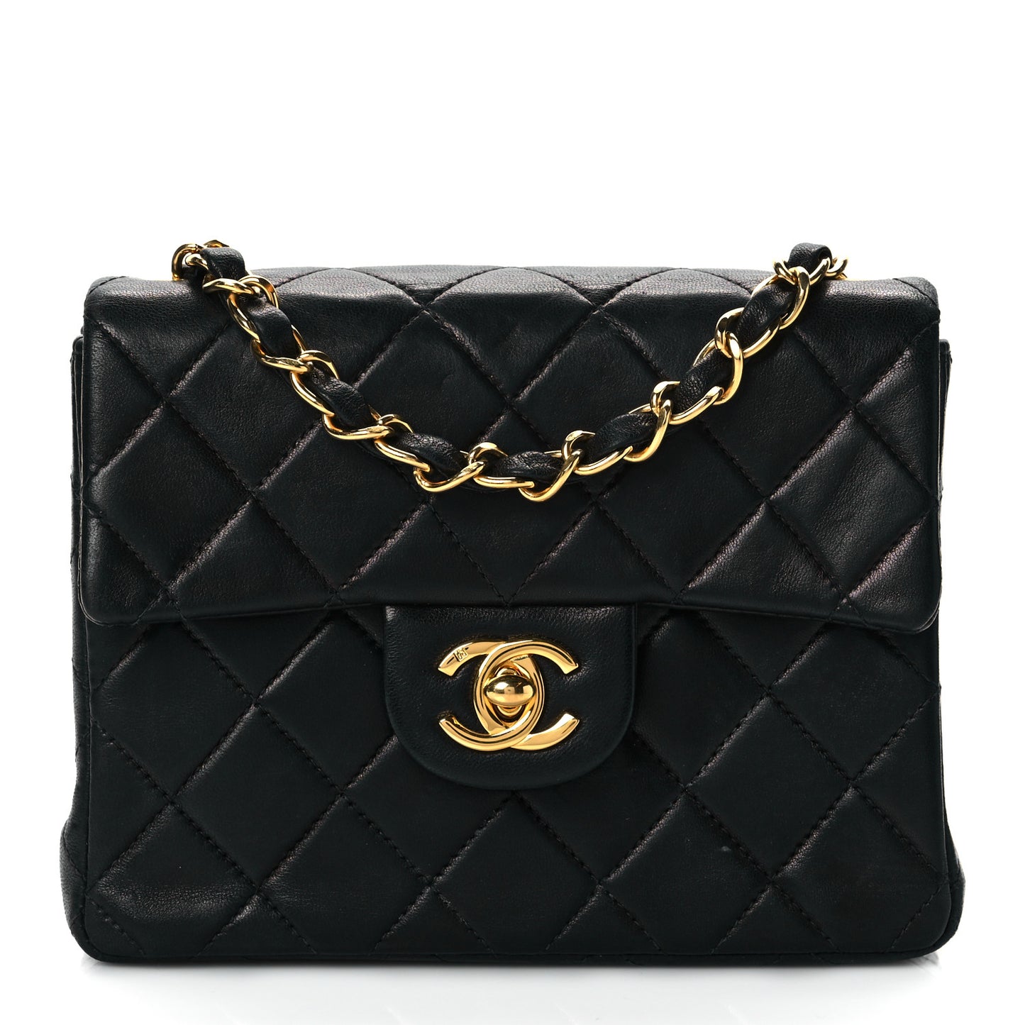 Lambskin Quilted Mini Square Flap Bag Black