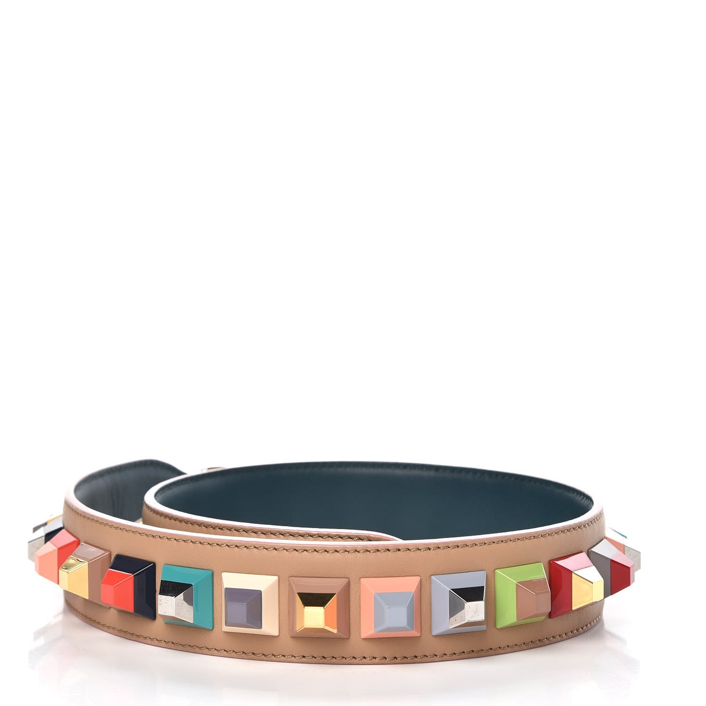Vitello Dolce Plexiglass Bi-Color Studded Strap You Cuoio Oceano Multicolor