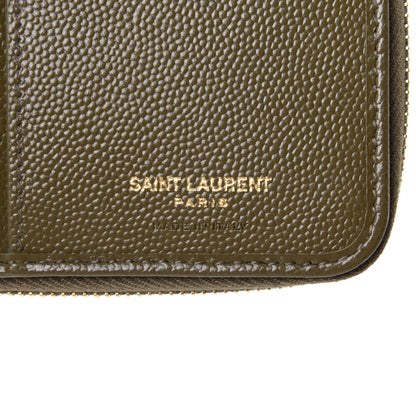 Saint Laurent Grain De Poudre Matelasse Chevron Monogram Compact Zip Around Wallet Vert Kaki 6 of 9