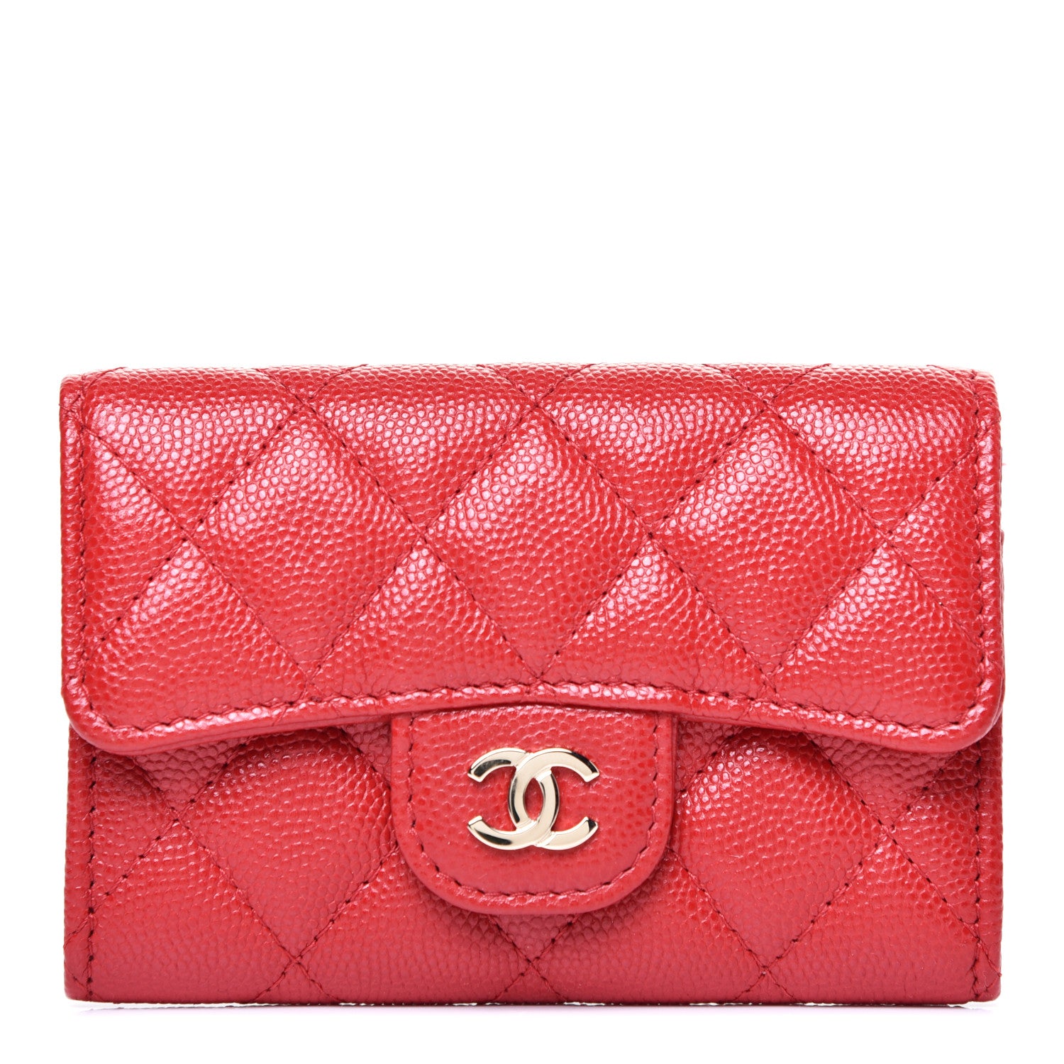 Chanel Caviar Quilted Flap Card Holder Wallet Red 1 of 11
