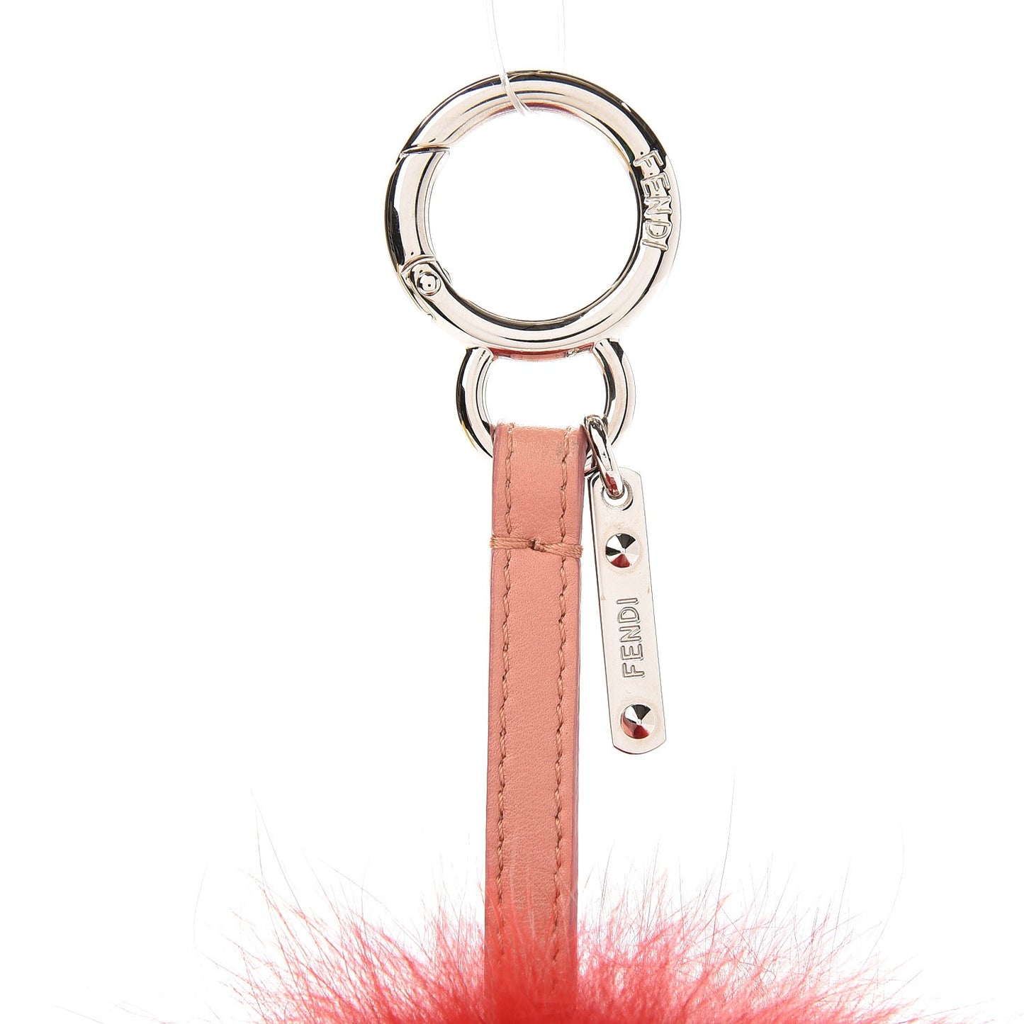 Fox Fur Nappa Bi-Color Striped Pom Pom Bag Charm Red Pink