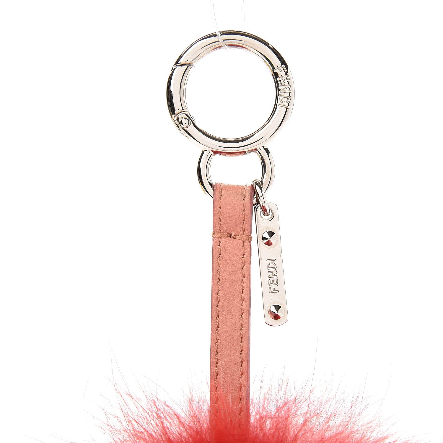 Fendi Fox Fur Nappa Bi-Color Striped Pom Pom Bag Charm Red Pink 3 of 4
