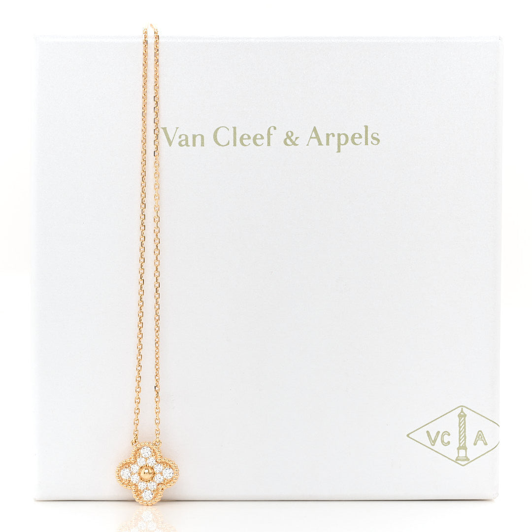 18K Yellow Gold Diamond Vintage Alhambra Pendant Necklace