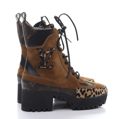 Louis Vuitton Suede Calfskin Monogram Laureate Platform Desert Boots 36 Cognac 5 of 9