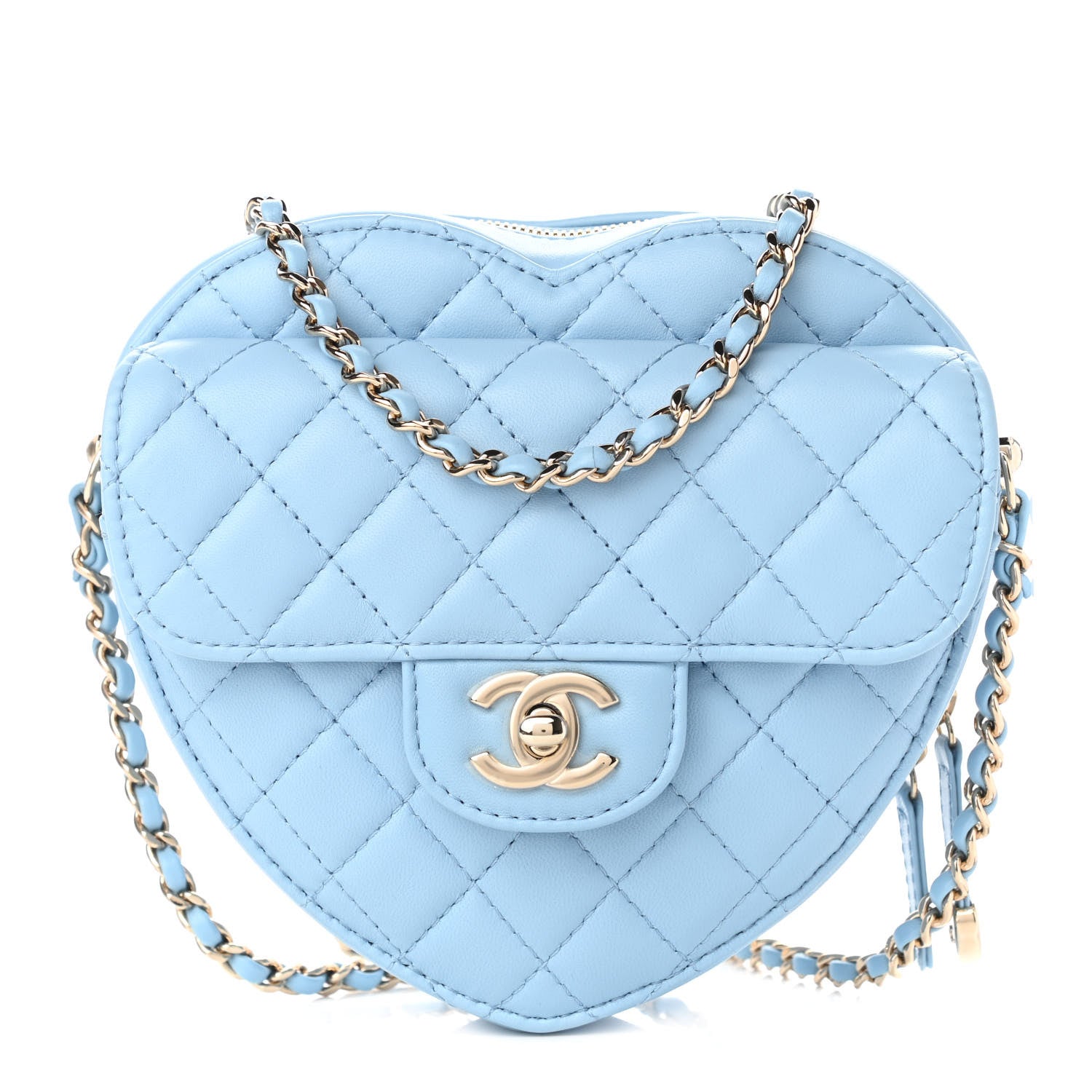 Chanel Lambskin Quilted CC In Love Heart Bag Light Blue 1 of 21